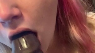 Busty Blonde 18yo Up Close, BBC Dildo Blowjob Practice