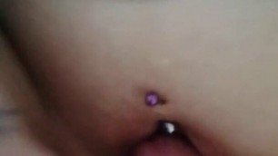 Big cumshot on clit  for German girl with piercing