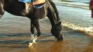 Naked teen riding a horse at the beach turns heads