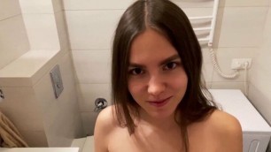 Cute Girl Sucks Deep In The Shower And Gets Huge Load On Her Tits